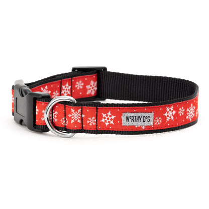 Let It Snow Dog Collar – Red, Sizes XS–XL