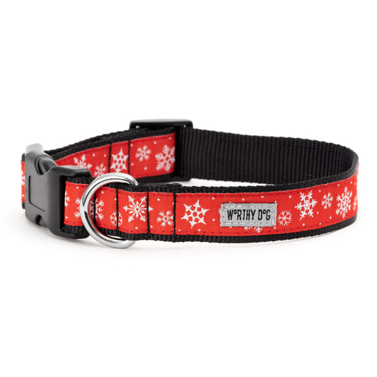 Let It Snow Dog Collar – Red, Sizes XS–XL