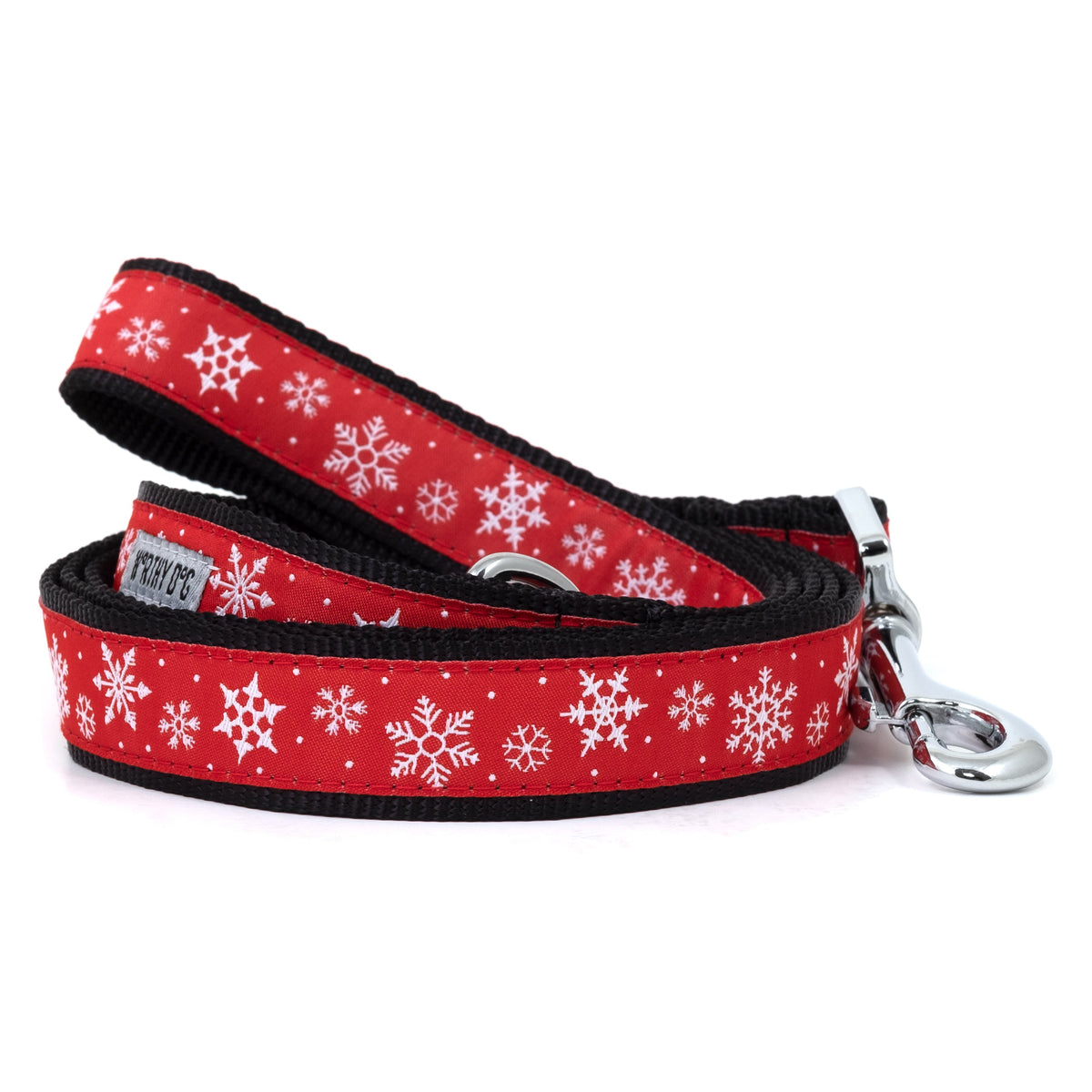 Red Snowflake Nylon Dog Leash — coiled leash