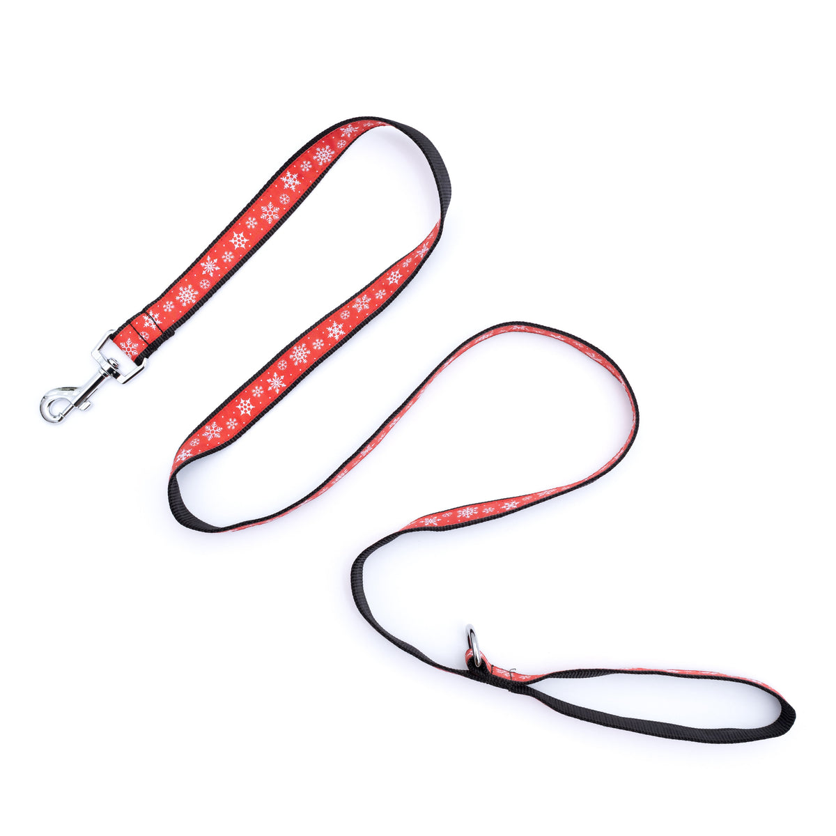 Red Snowflake Nylon Dog Leash — extended leash
