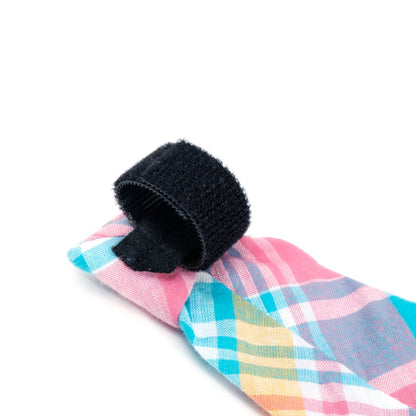 Madras Plaid Dog Neck Tie – Cotton, Turquoise/Pink/Multicolored, Sizes S, L