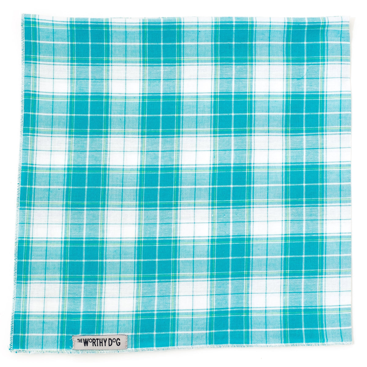 Madras Plaid Classic Dog Bandana – Cotton, Turquoise/White, Sizes S, L