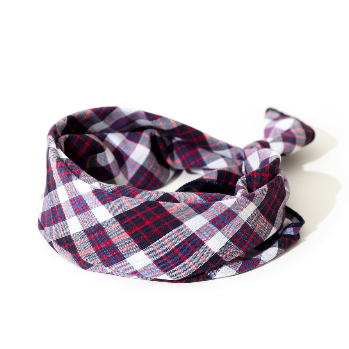 Madras Plaid Classic Dog Bandana – Cotton, Navy/Red/White, Sizes S, L
