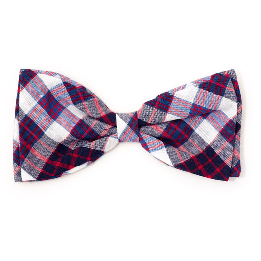 Madras Plaid Dog Bow Tie – Cotton, Navy/Red/White, Sizes S, L