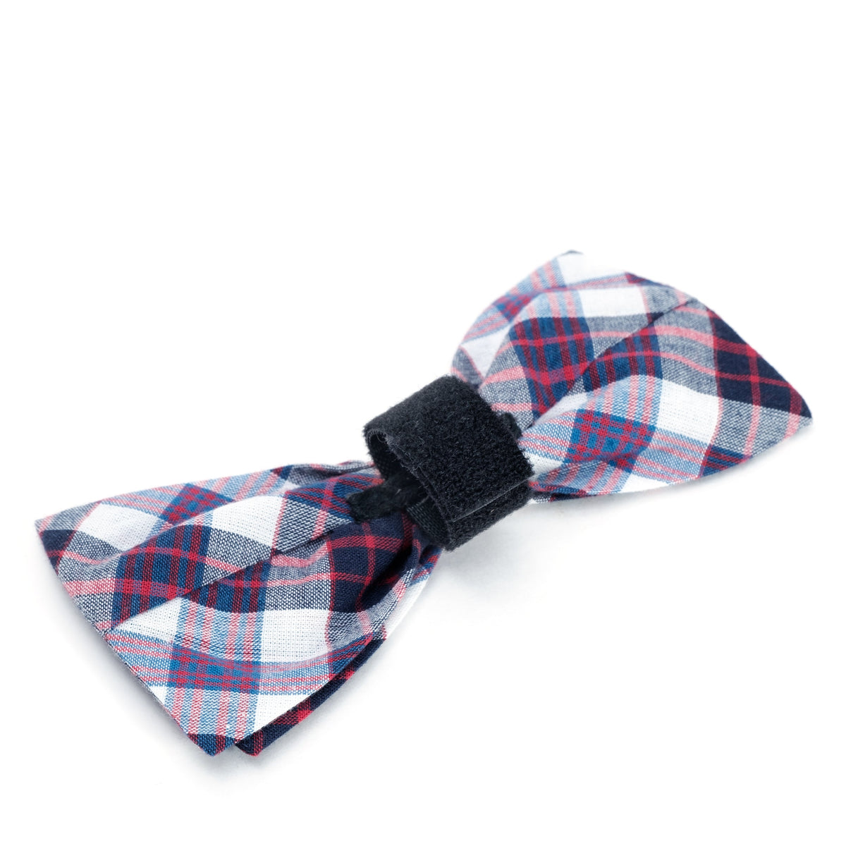 Madras Plaid Dog Bow Tie – Cotton, Navy/Red/White, Sizes S, L