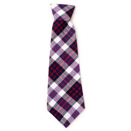 Madras Plaid Dog Neck Tie – Cotton, Navy/Red/White, Sizes S, L