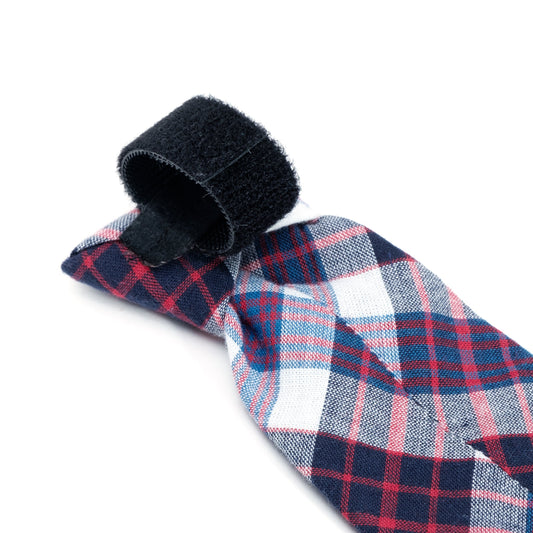 Madras Plaid Dog Neck Tie – Cotton, Navy/Red/White, Sizes S, L