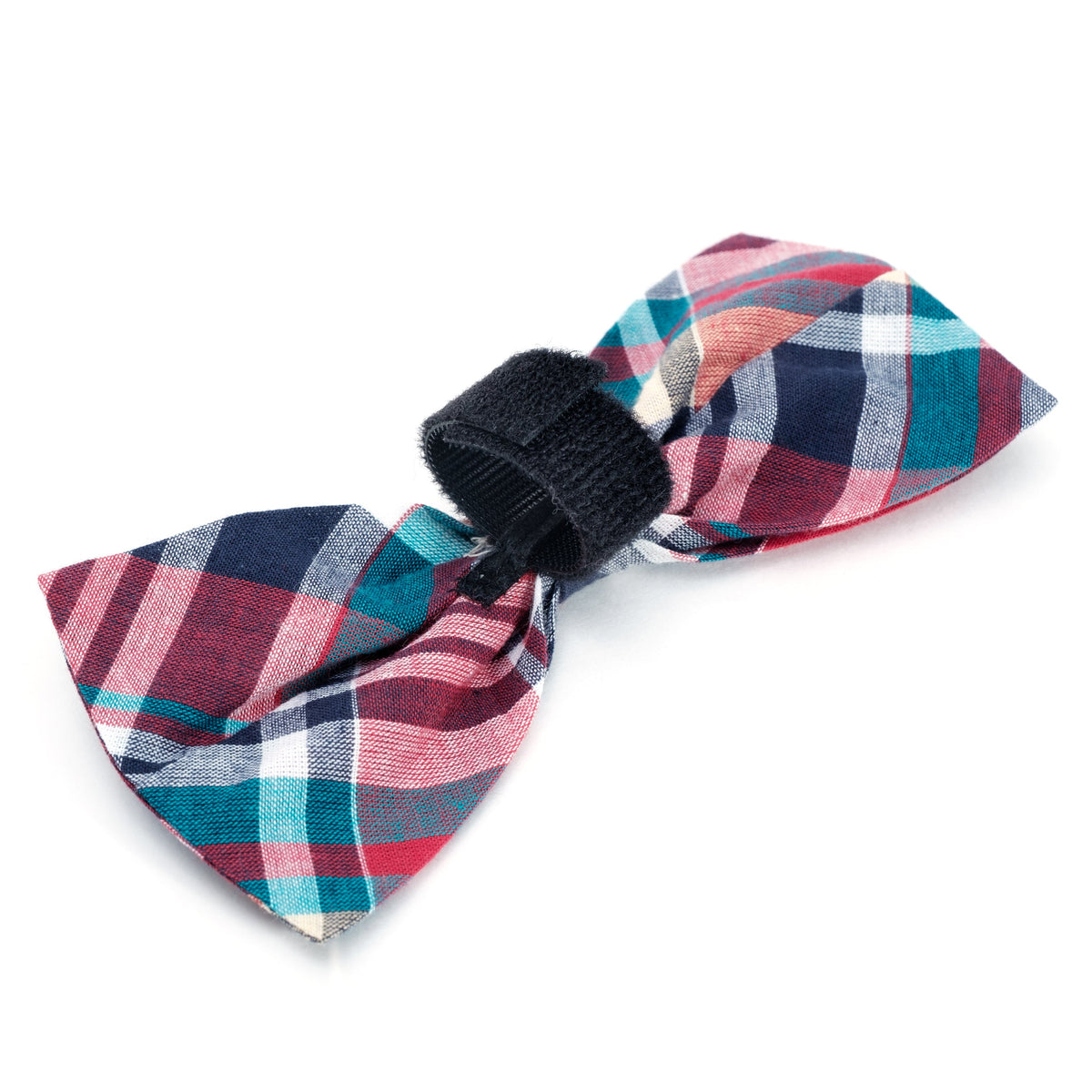Madras Plaid Dog Bow Tie – Cotton, Red/Navy/Multicolored, Sizes S, L