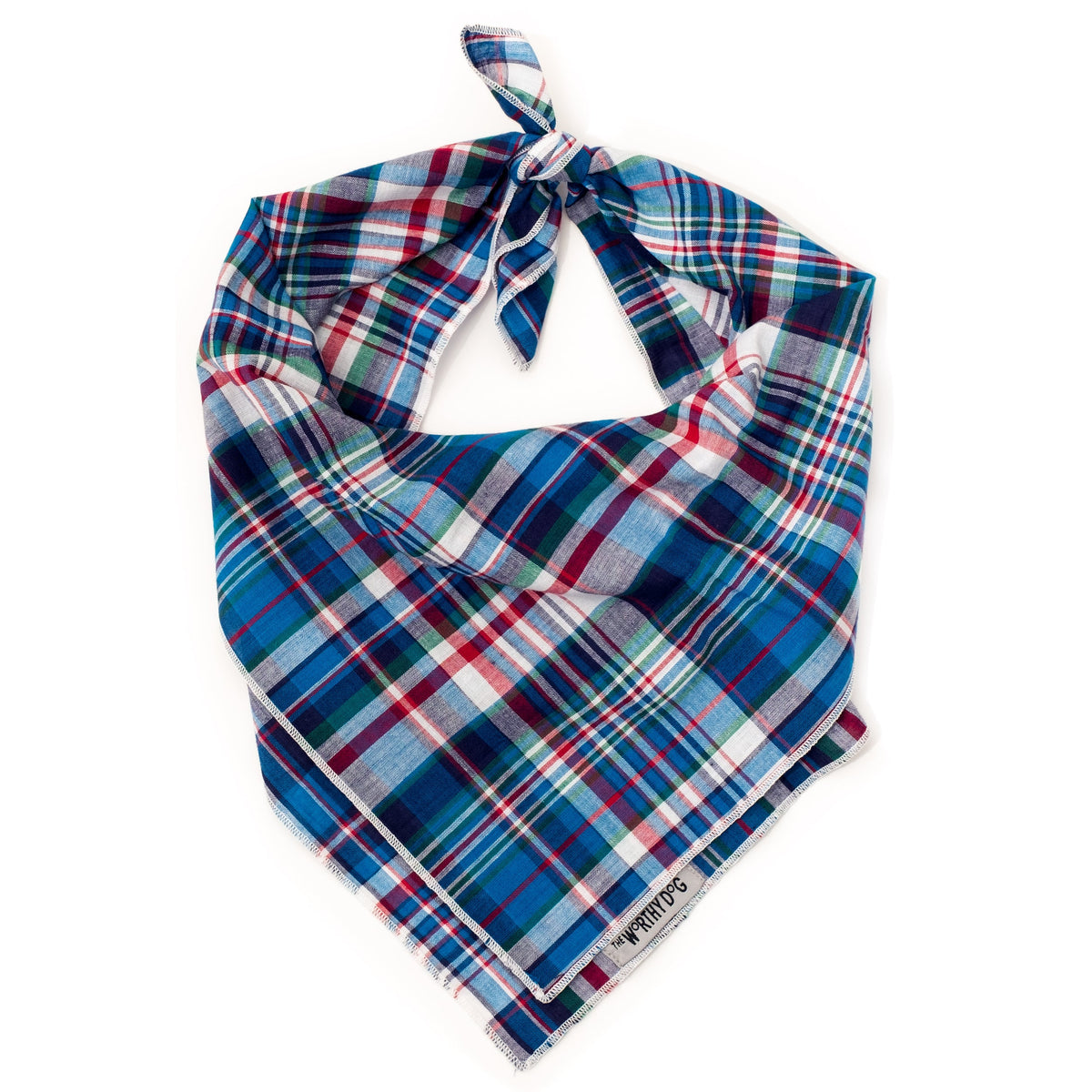 Madras Plaid Classic Dog Bandana – Cotton, Blue/Navy/Multicolored, Sizes S, L