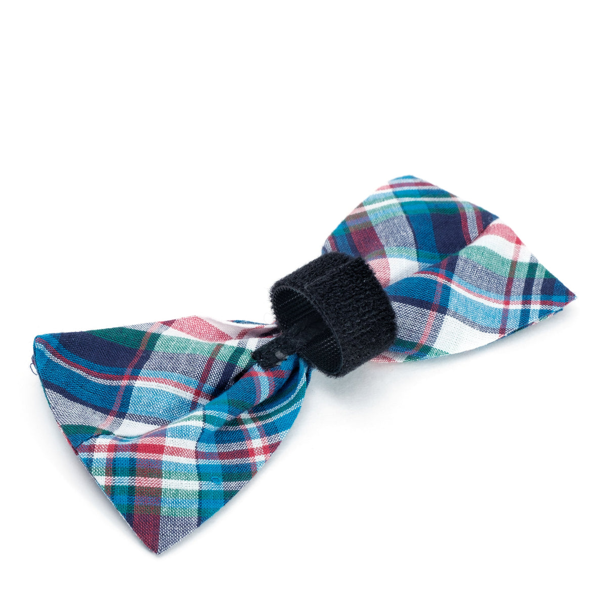 Madras Plaid Dog Bow Tie – Cotton, Blue/Navy/Multicolored, Sizes S, L