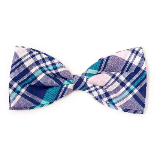 Madras Plaid Dog Bow Tie – Cotton, Navy/Pink/Turquoise, Sizes S, L