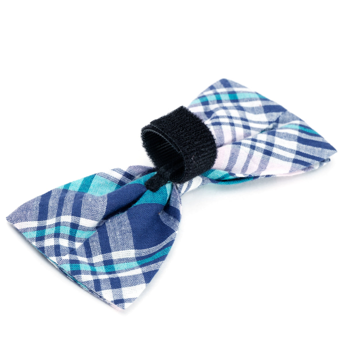 Madras Plaid Dog Bow Tie – Cotton, Navy/Pink/Turquoise, Sizes S, L