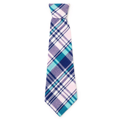 Madras Plaid Dog Neck Tie – Cotton, Navy/Pink/Turquoise, Sizes S, L