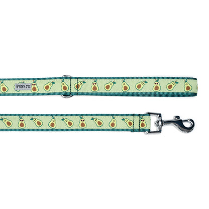 Green Avocado Nylon Dog Leash — ribbon and hardware detail