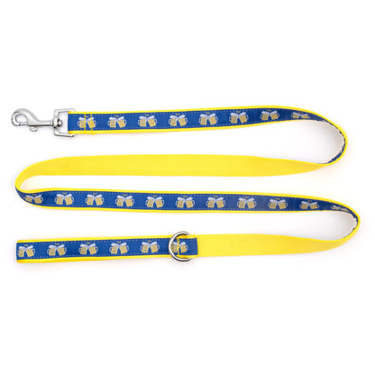 Blue Beer Mug Nylon Dog Leash — flat strap view