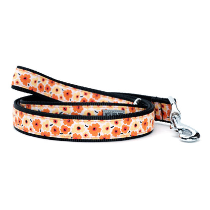 Fleurs Floral Nylon Dog Leash — coiled yellow option