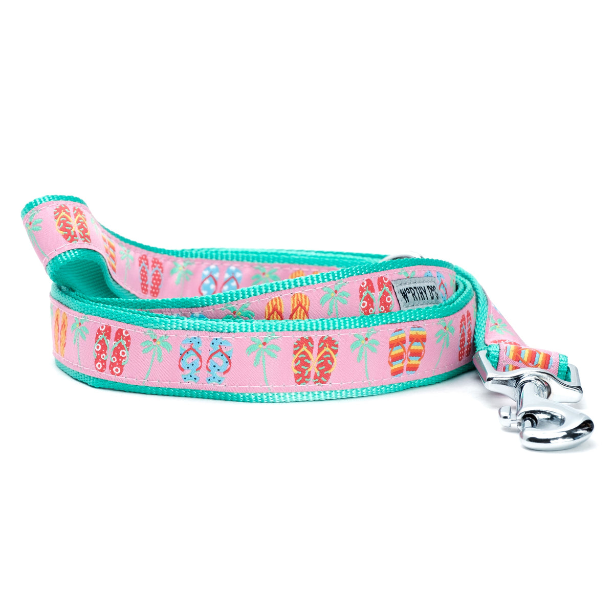Pink Flip Flops Nylon Dog Leash — coiled leash