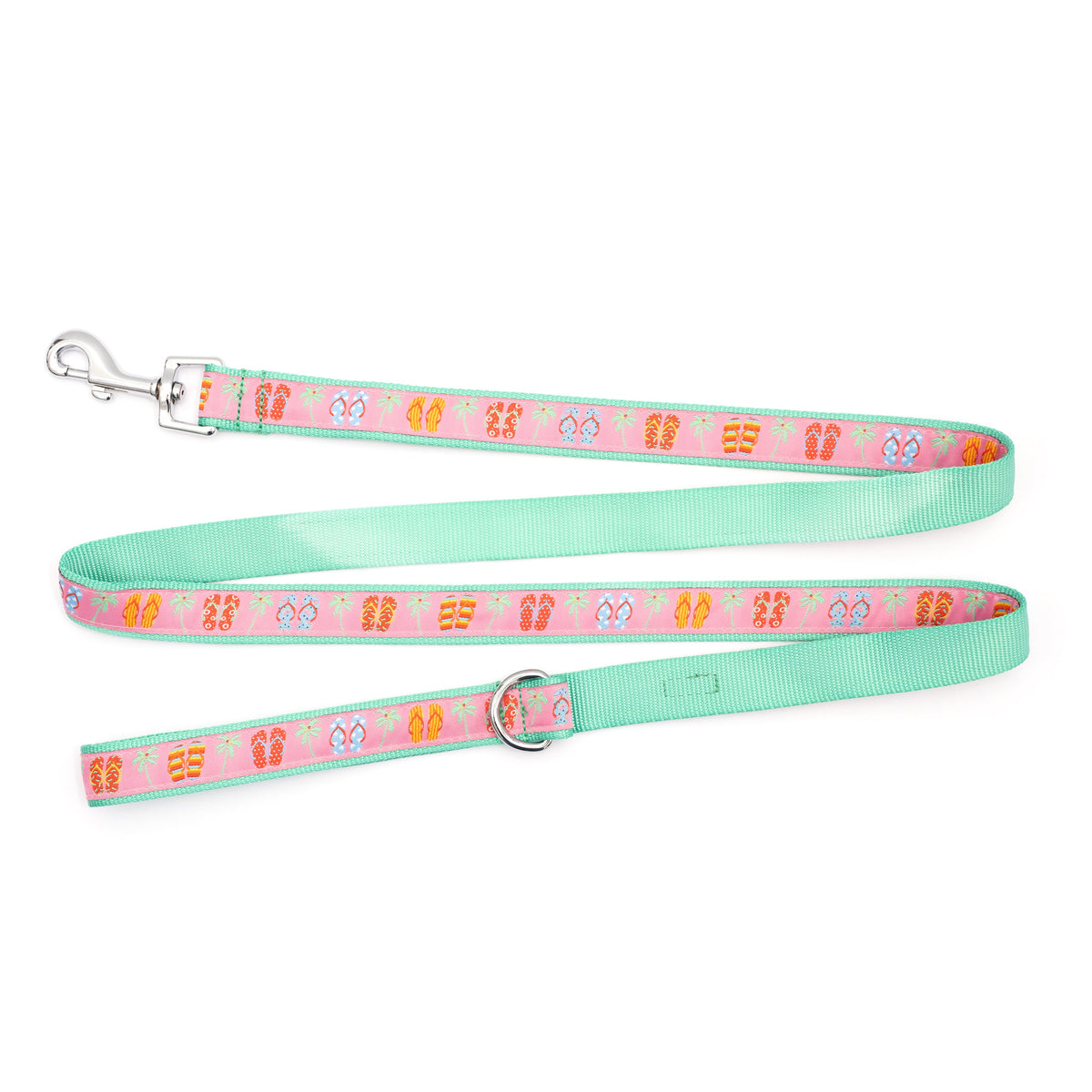 Pink Flip Flops Nylon Dog Leash — flat strap view