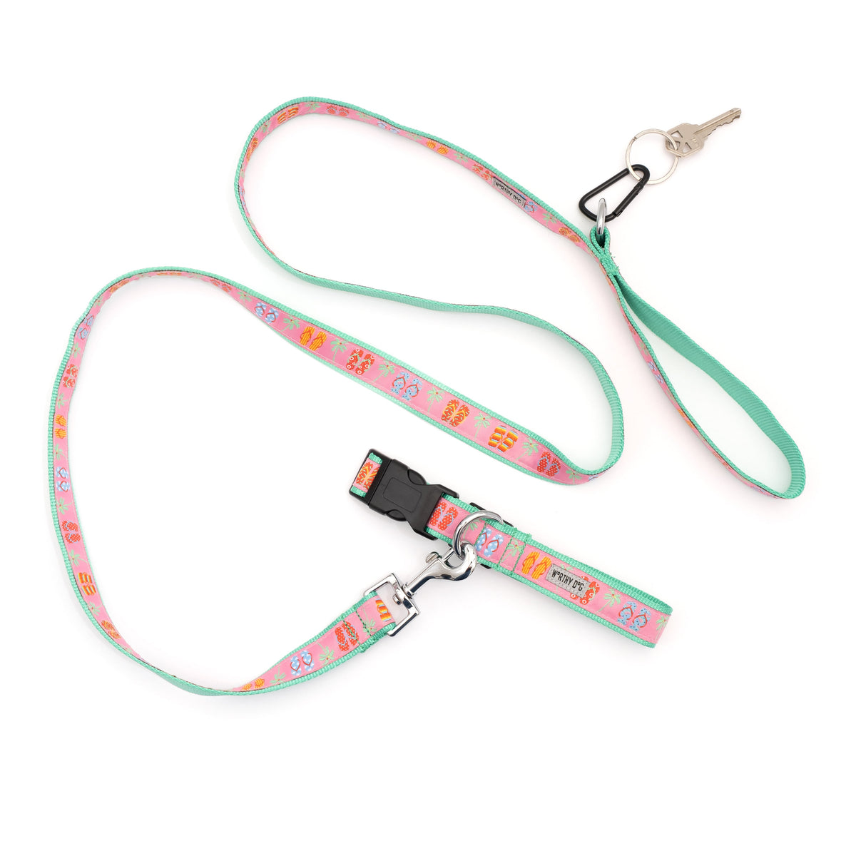 Pink Flip Flops Nylon Dog Leash — leash shown with collar