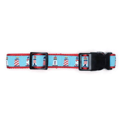 Lighthouses Dog Collar – Blue, Sizes XS–XL