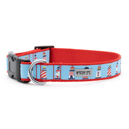 Lighthouses Dog Collar – Blue, Sizes XS–XL