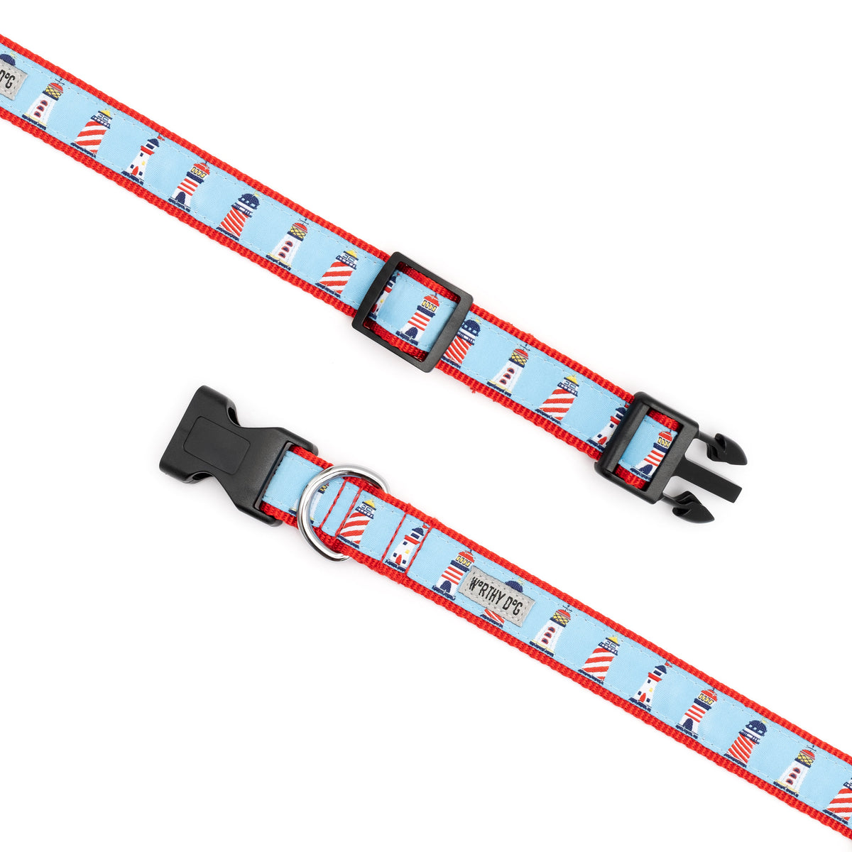 Lighthouses Dog Collar – Blue, Sizes XS–XL