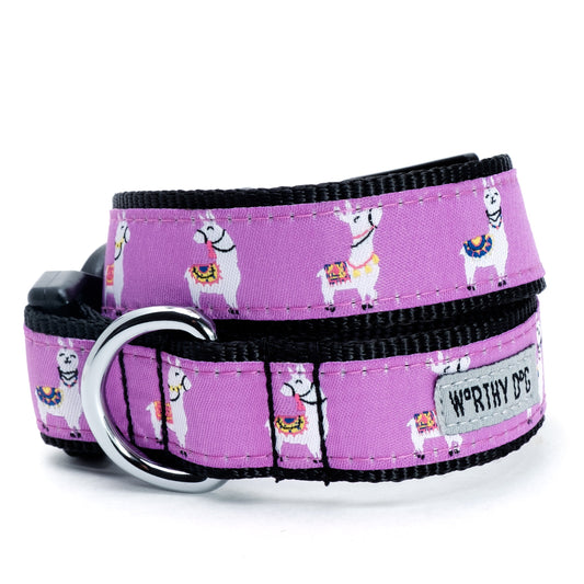 Llamas Dog Collar – Purple, Sizes XS–XL