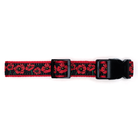 Poppies Dog Collar – Black, Sizes XS–XL
