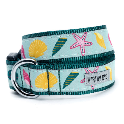 Seashells Dog Collar – Teal, Sizes XS–XL