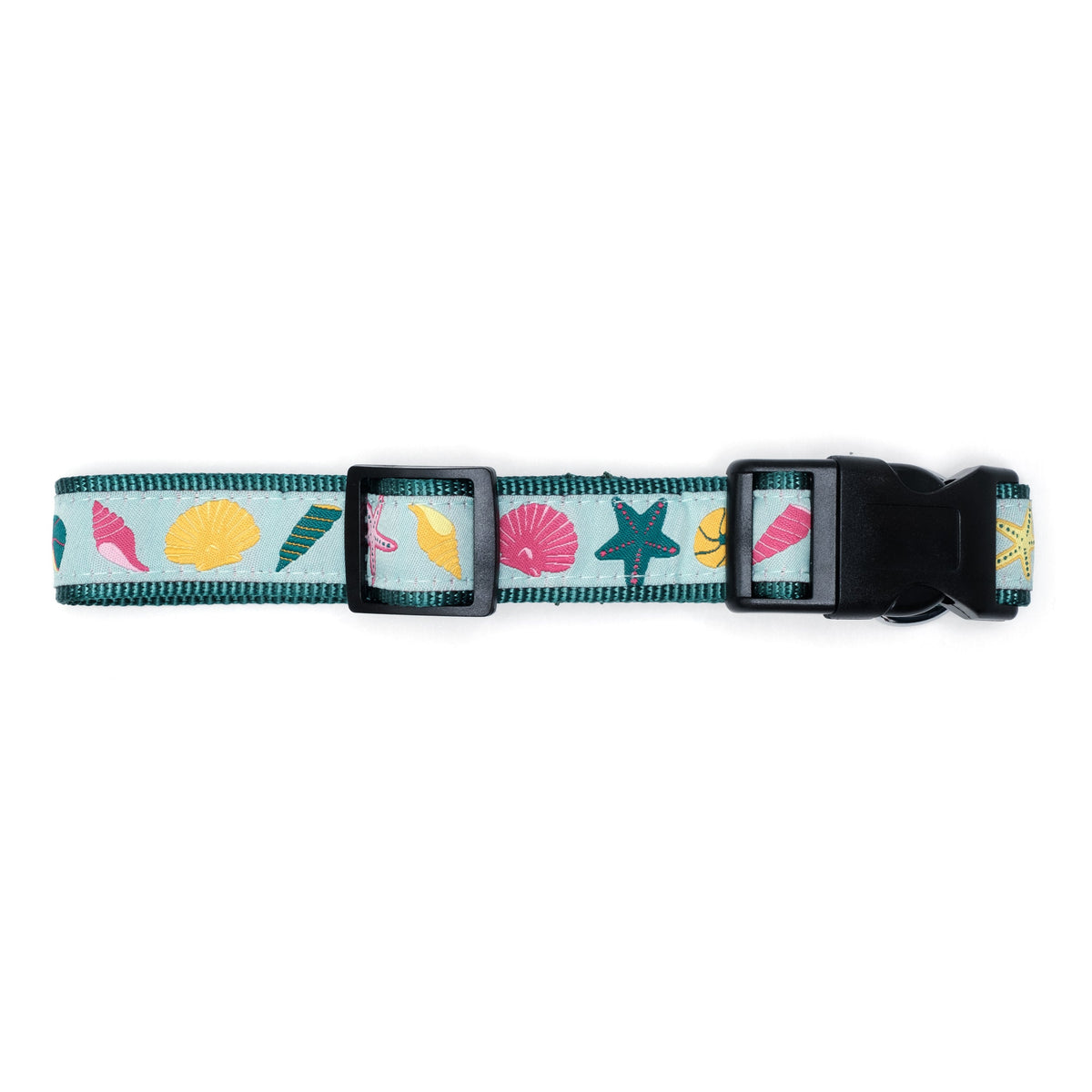 Seashells Dog Collar – Teal, Sizes XS–XL