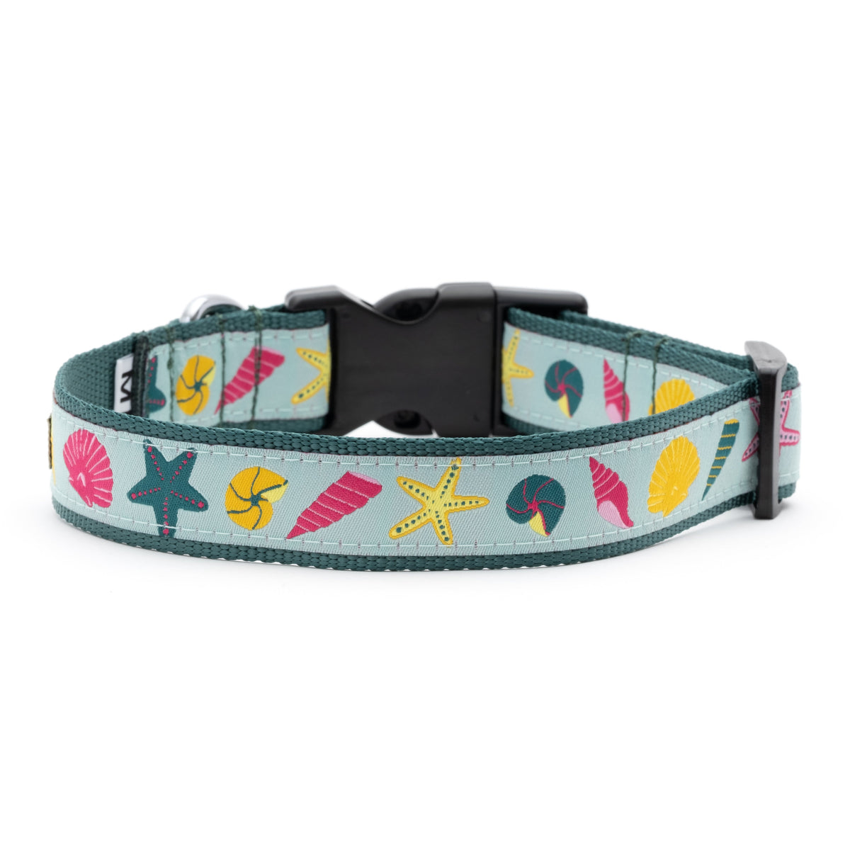 Seashells Dog Collar – Teal, Sizes XS–XL
