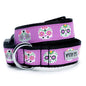 Decorated sugar-skull illustrations Halloween dog collar, Purple colorway front view