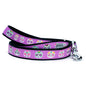 Decorated sugar-skull illustrations nylon dog leash, Purple colorway coiled