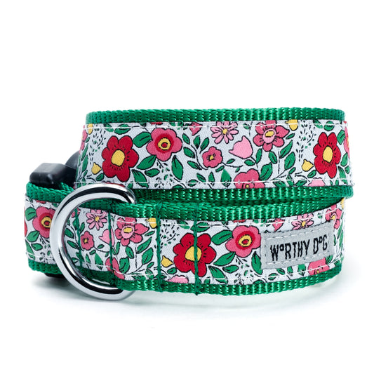 Spring Garden Dog Collar – Coral, Sizes XS–XL