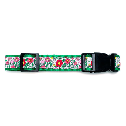 Spring Garden Dog Collar – Coral, Sizes XS–XL