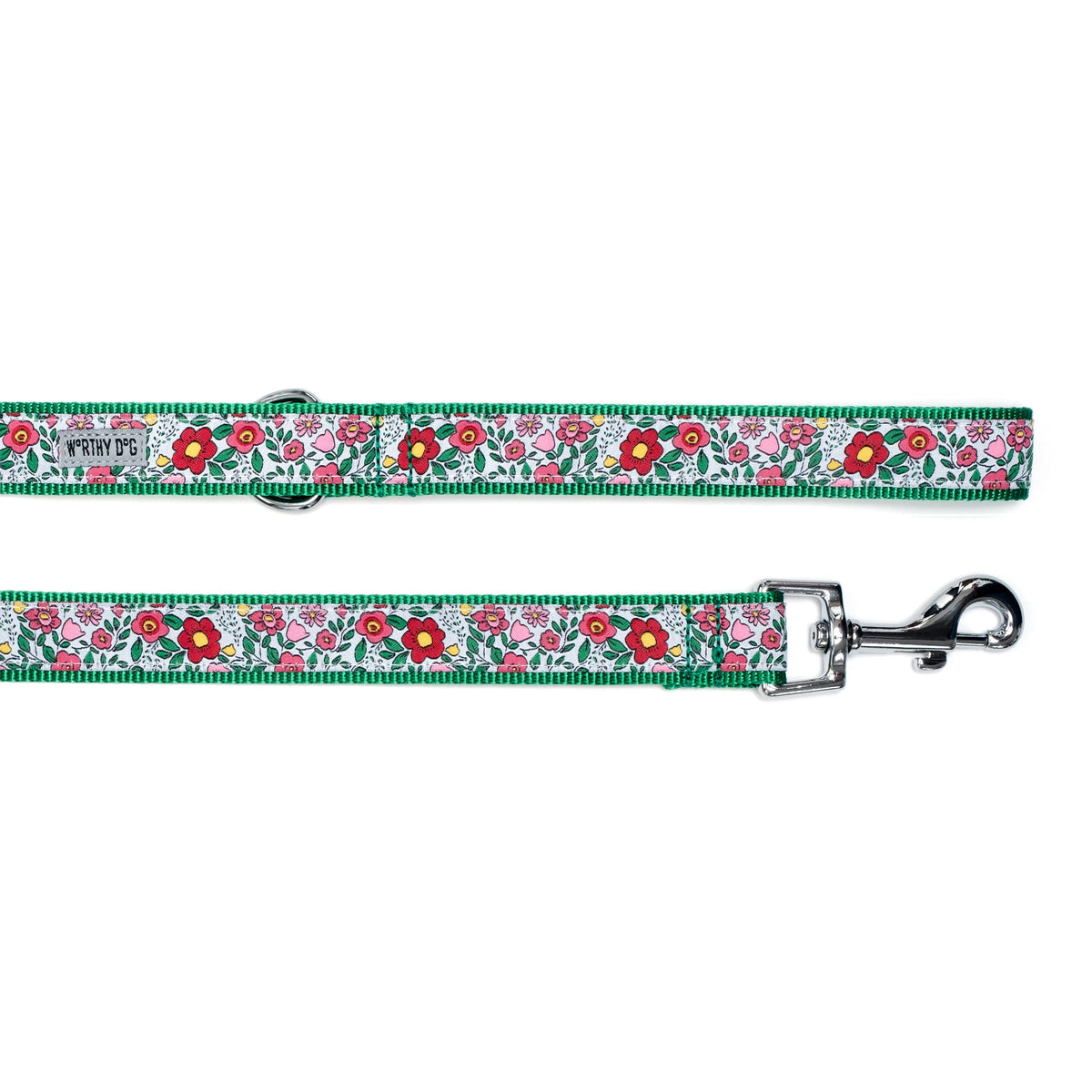 Spring Garden Floral Nylon Dog Leash — ribbon and hardware detail