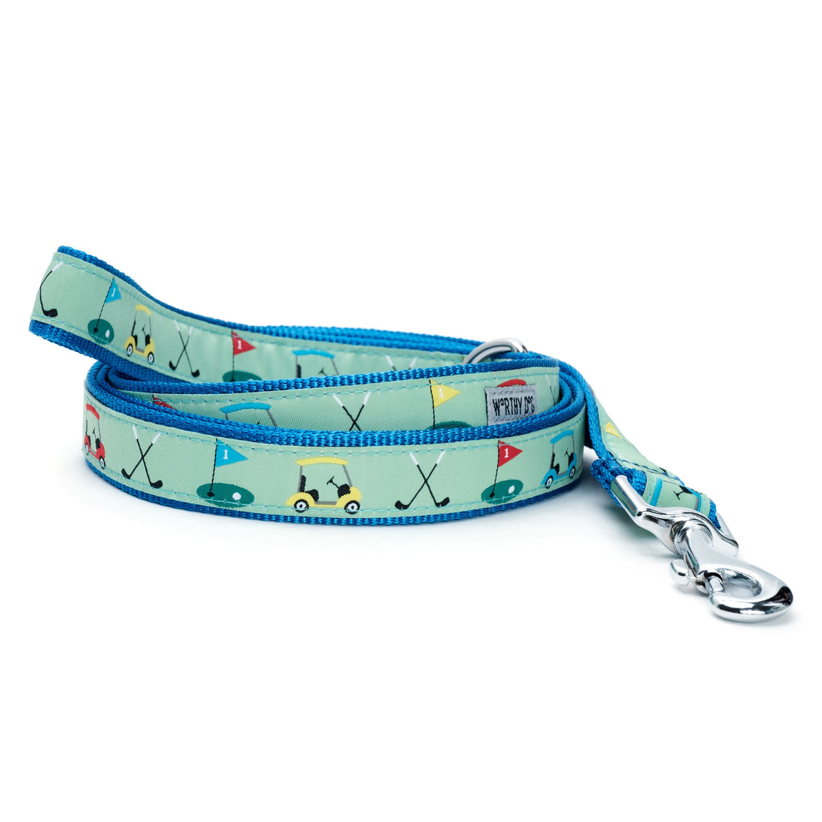 Golf Pattern Nylon Dog Leash — coiled green option