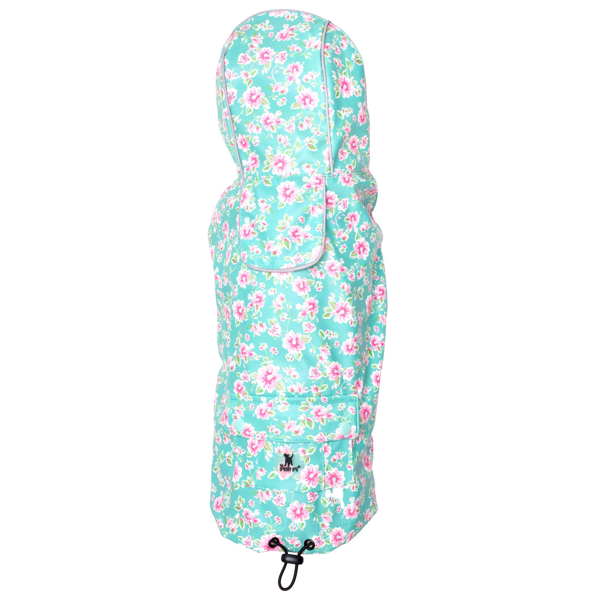 Teal Floral Dog Raincoat, teal, main product view