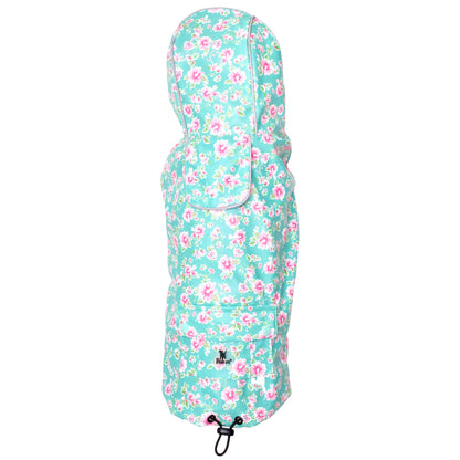 Teal Floral Dog Raincoat, teal, main product view