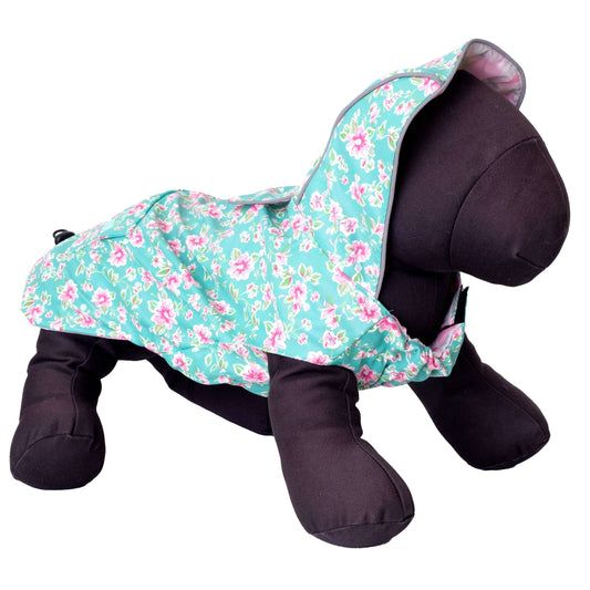 Teal Floral Dog Raincoat, teal, product view 2