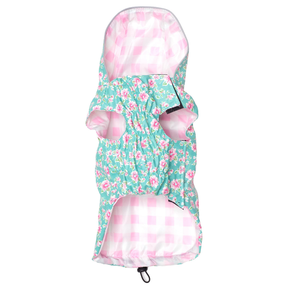Teal Floral Dog Raincoat, teal, product view 3