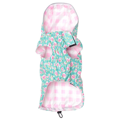 Teal Floral Dog Raincoat, teal, product view 3
