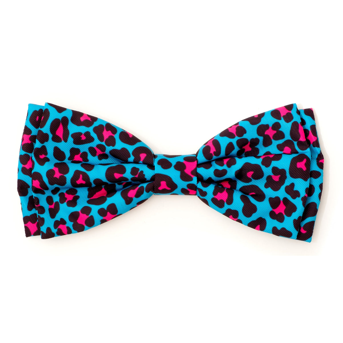 Leopard Dog Bow Tie – Polyester, Tan & Teal, Sizes S, L