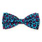 Leopard Dog Bow Tie – Polyester, Tan & Teal, Sizes S, L