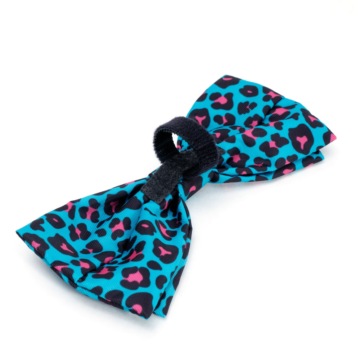 Leopard Dog Bow Tie – Polyester, Tan & Teal, Sizes S, L
