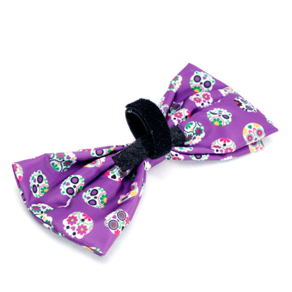 Skeletons Dog Bow Tie – Polyester, Black & Purple, Sizes S, L