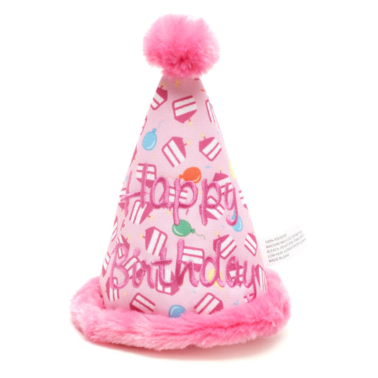 Birthday Hat Dog Toy – Pink & Blue, Size One Size