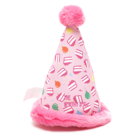 Birthday Hat Dog Toy – Pink & Blue, Size One Size