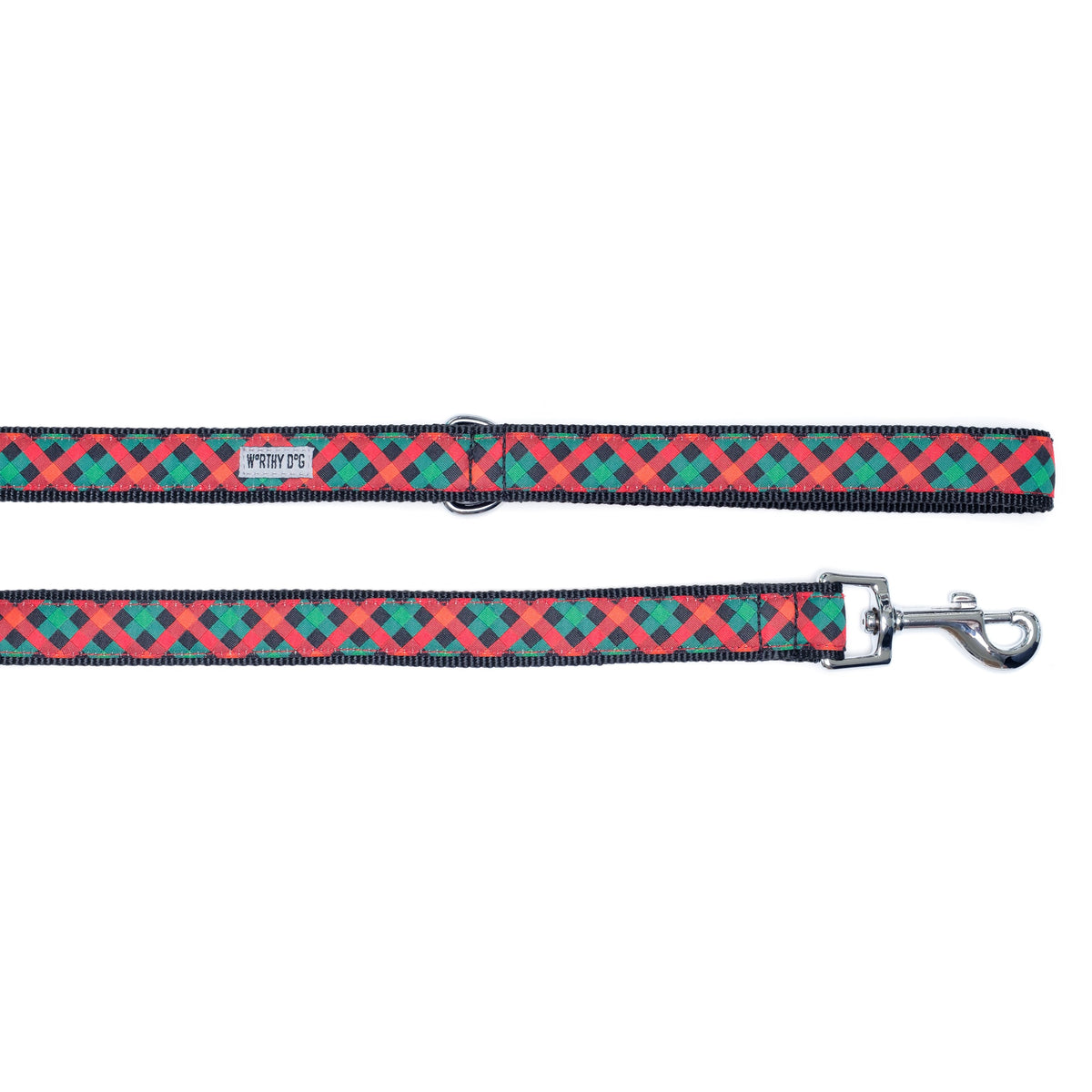 Holiday Check Dog Leash – Red/Green/Black, Sizes S, L