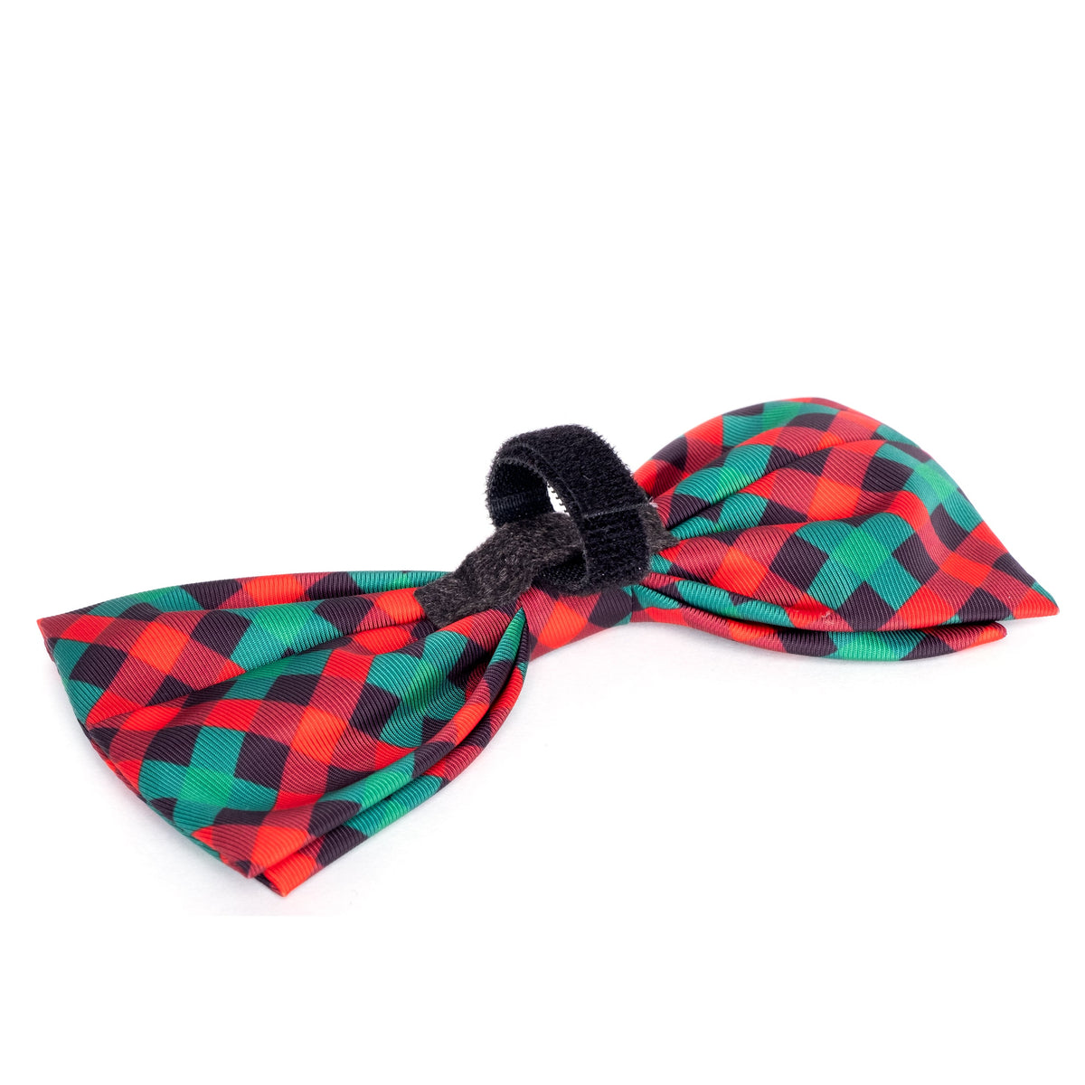 Holiday Check Dog Bow Tie – Polyester, Red/Green/Black, Sizes S, L